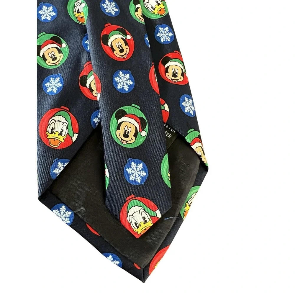 Disney Mickey Mouse Donald Duck Christmas Ornament Navy Blue‎ Polyester Necktie